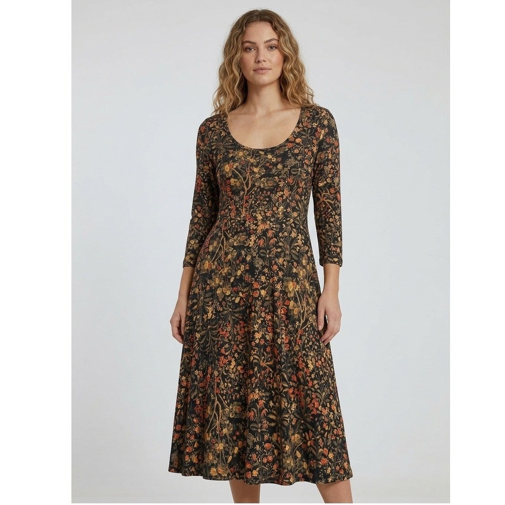 Peruvian Connection Floral Tapestry Midi Dress Long Sleeve Women Size XS